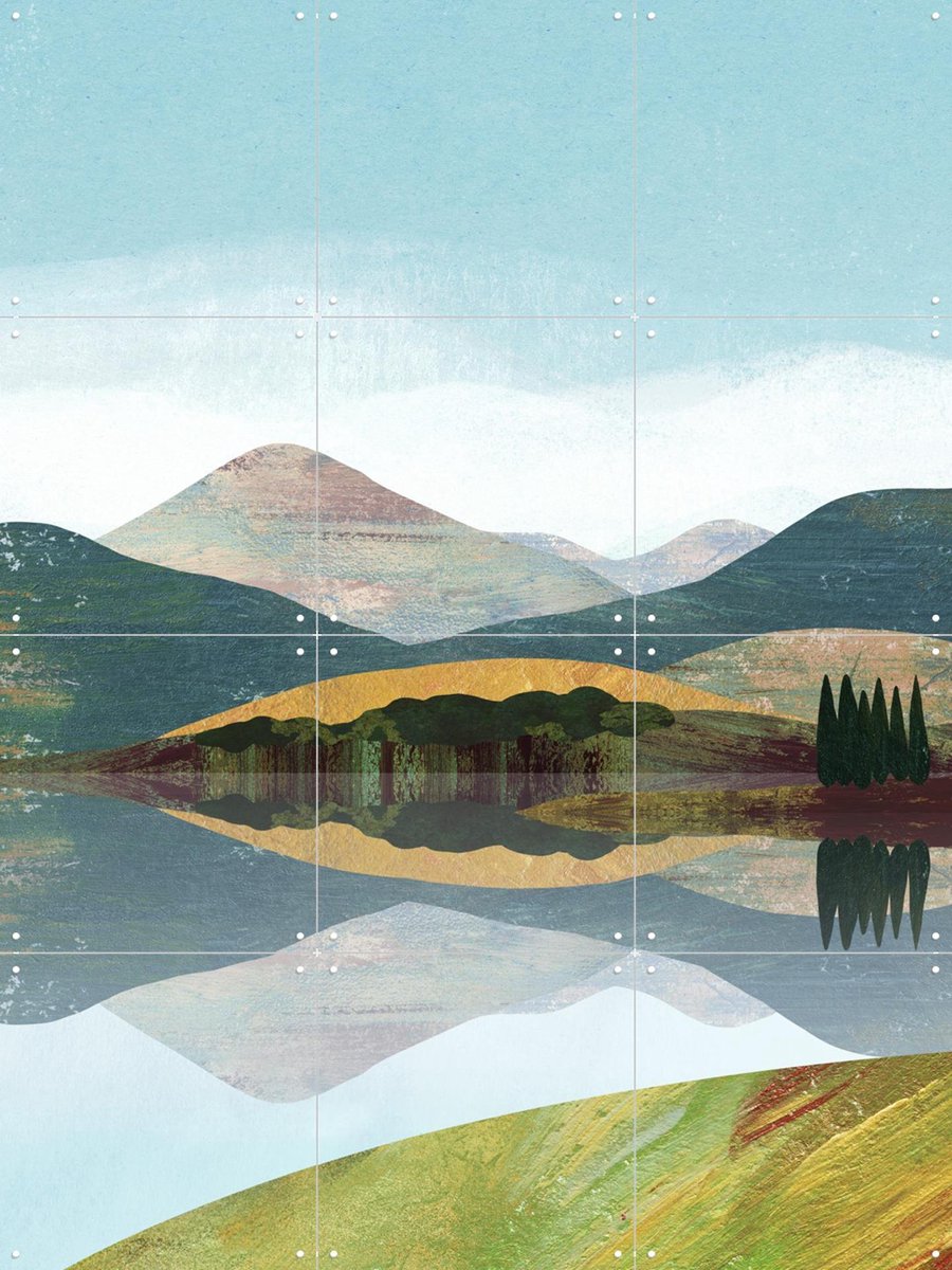 IXXI Mountain Lake Landscape, Henry Rivers - 60 x 80 cm - Gratis ophangtool - Grote wanddecoratie en posters - Kleurrijk, Geometrische Kunst