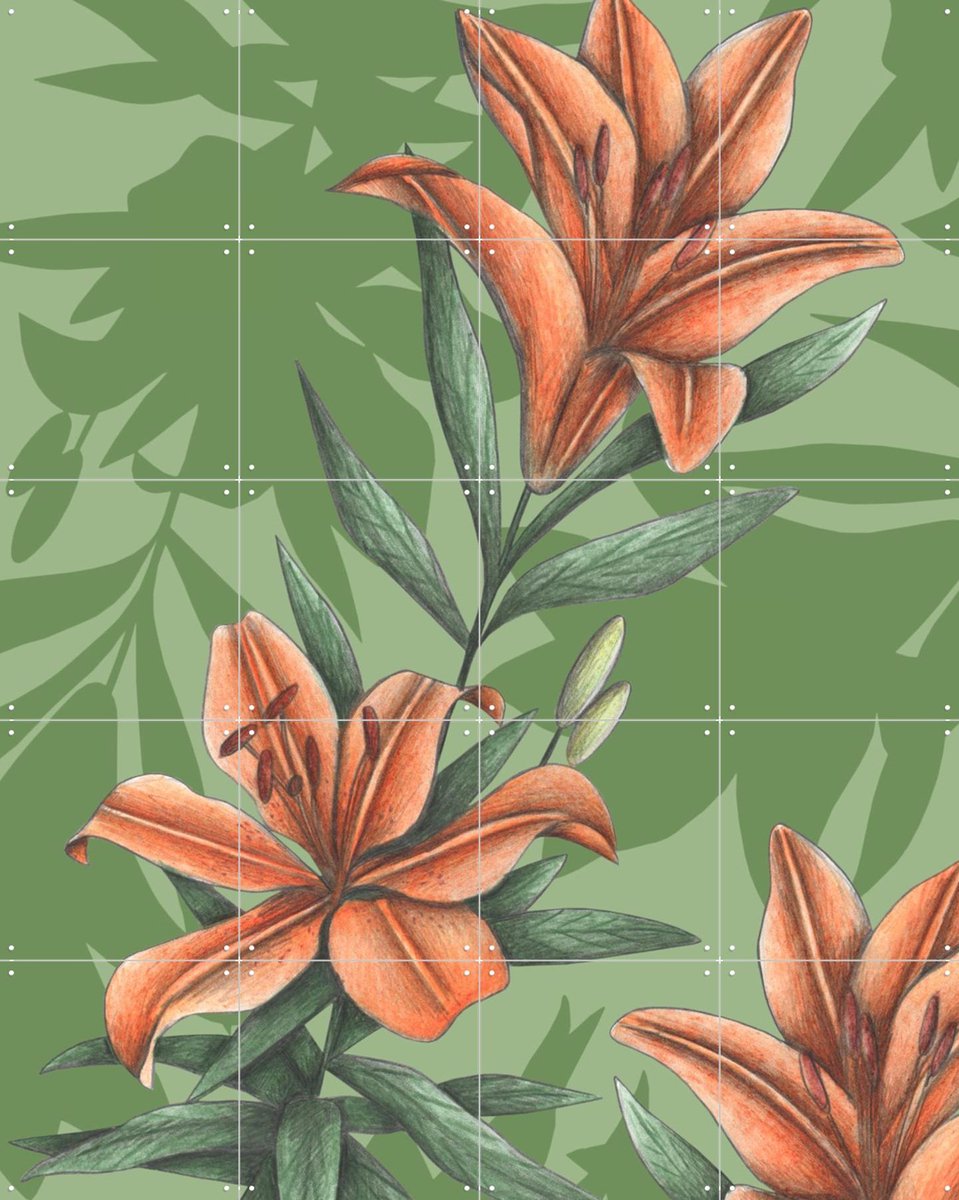 IXXI Orange Lilies, Cecilia Battaini - 80 x 100 cm - Gratis ophangtool - Grote wanddecoratie en posters - Naturalisme, Tekeningen, Illustraties