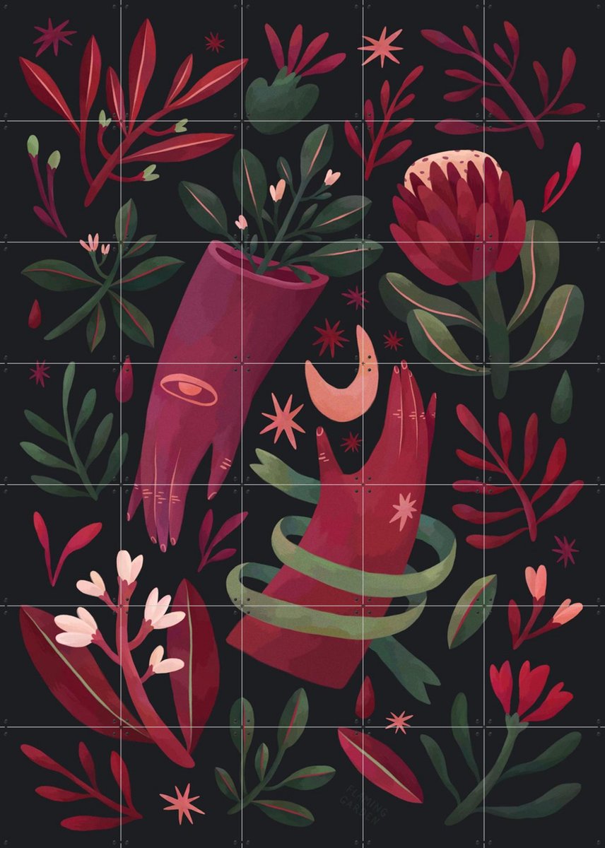 IXXI Midnight Blooming, Flaming Garden - 100 x 140 cm - Gratis ophangtool - Grote wanddecoratie en posters - Illustraties, Speels, Digitale Kunst