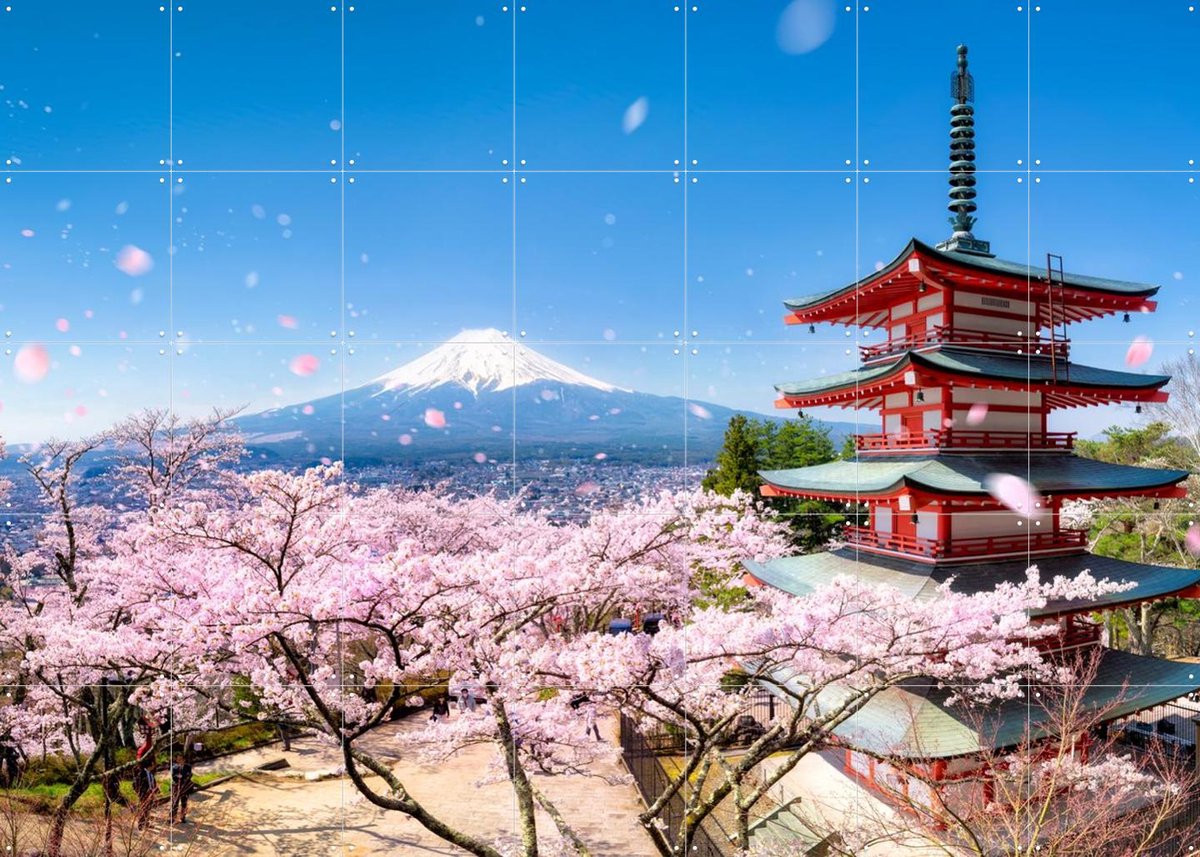 IXXI Chureito Pagoda - Japan, Jan Becke - 140 x 100 cm - Gratis ophangtool - Grote wanddecoratie en posters - Fotografie, Kleurrijk, Bergen, Natuur