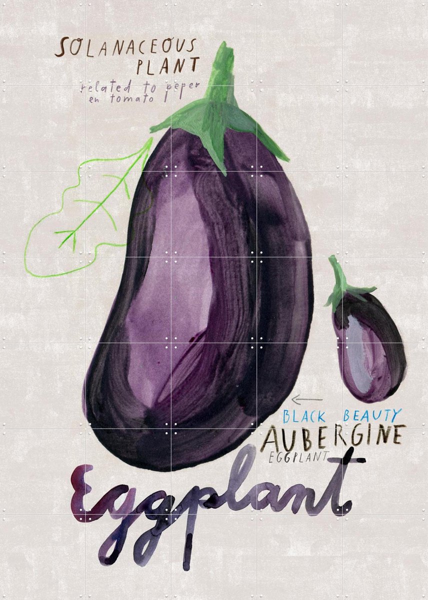 IXXI Eggplant, Signorinah - 100 x 140 cm - Gratis ophangtool - Grote wanddecoratie en posters - Speels, Aquarel, Illustraties, Eetkamer, Woonkamer