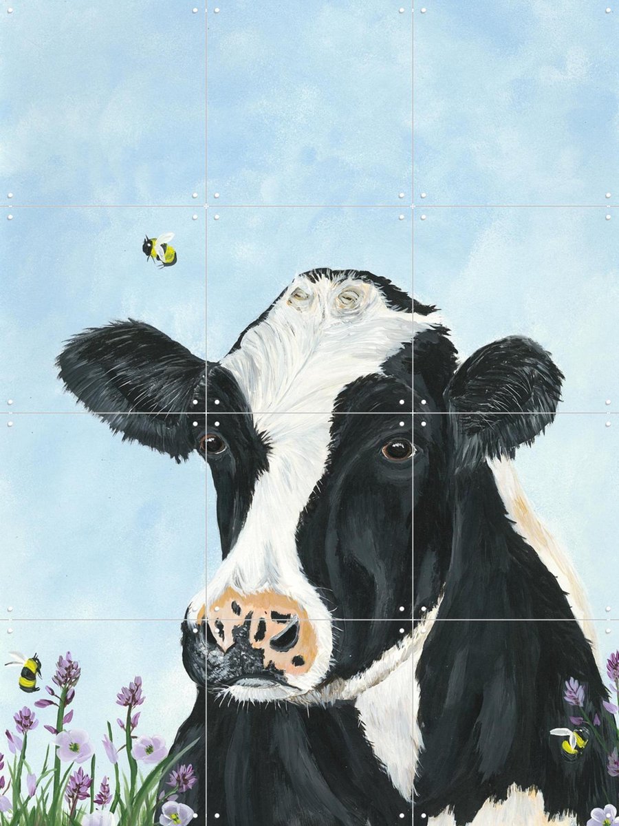 IXXI Moo and Blooms, Lens en penseel door Myrte - 60 x 80 cm - Gratis ophangtool - Grote wanddecoratie en posters - Illustraties, Realisme