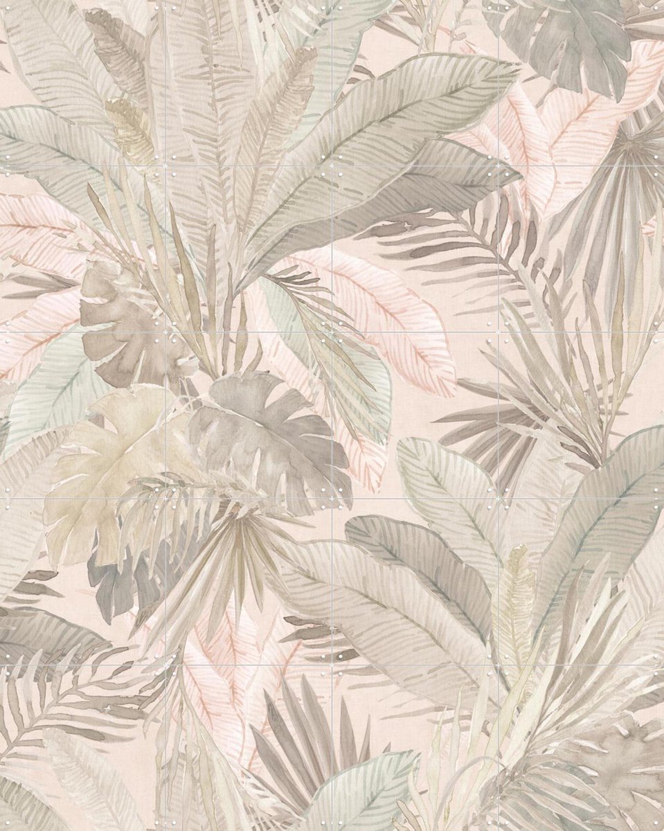 IXXI Tropical watercolour Palms leaves foliage - ivory beige, Bloomery Decor - 80 x 100 cm - Gratis ophangtool - Grote wanddecoratie en posters