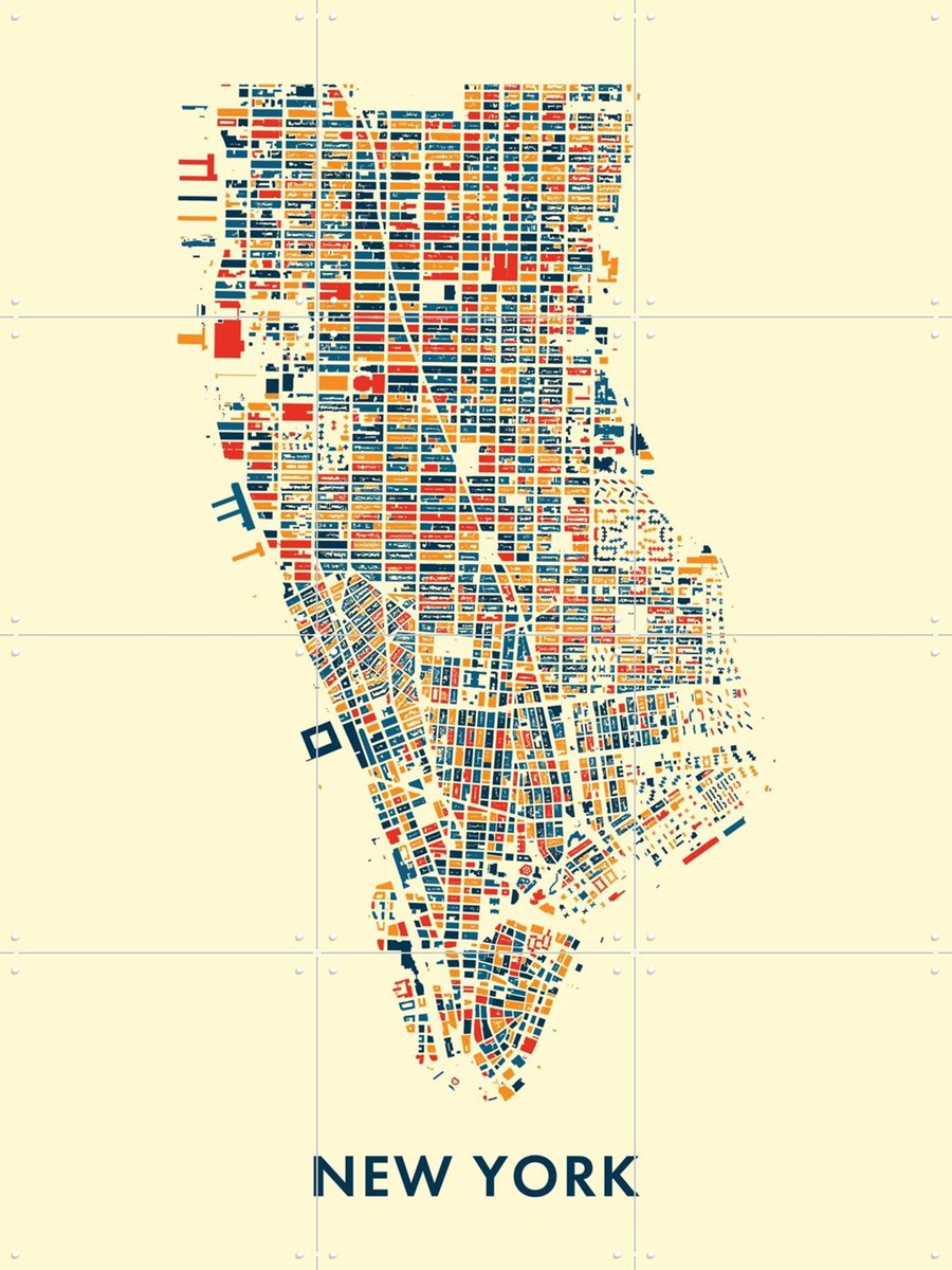 IXXI New York Mosaic City Map, Kunst in Kaart - 60 x 80 cm - Gratis ophangtool - Grote wanddecoratie en posters - Grafisch Ontwerp, Kleurrijk
