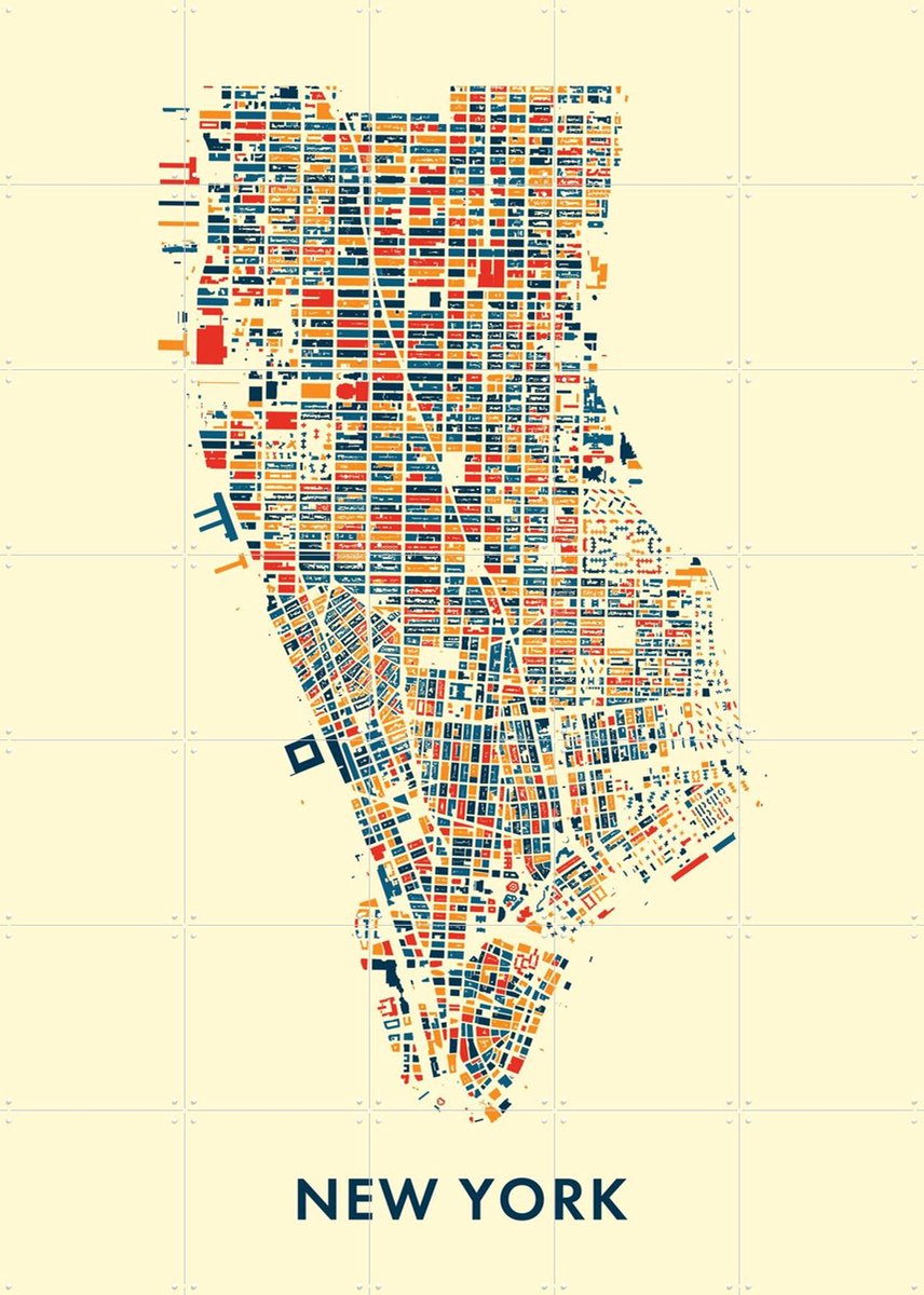 IXXI New York Mosaic City Map, Kunst in Kaart - 100 x 140 cm - Gratis ophangtool - Grote wanddecoratie en posters - Grafisch Ontwerp, Kleurrijk