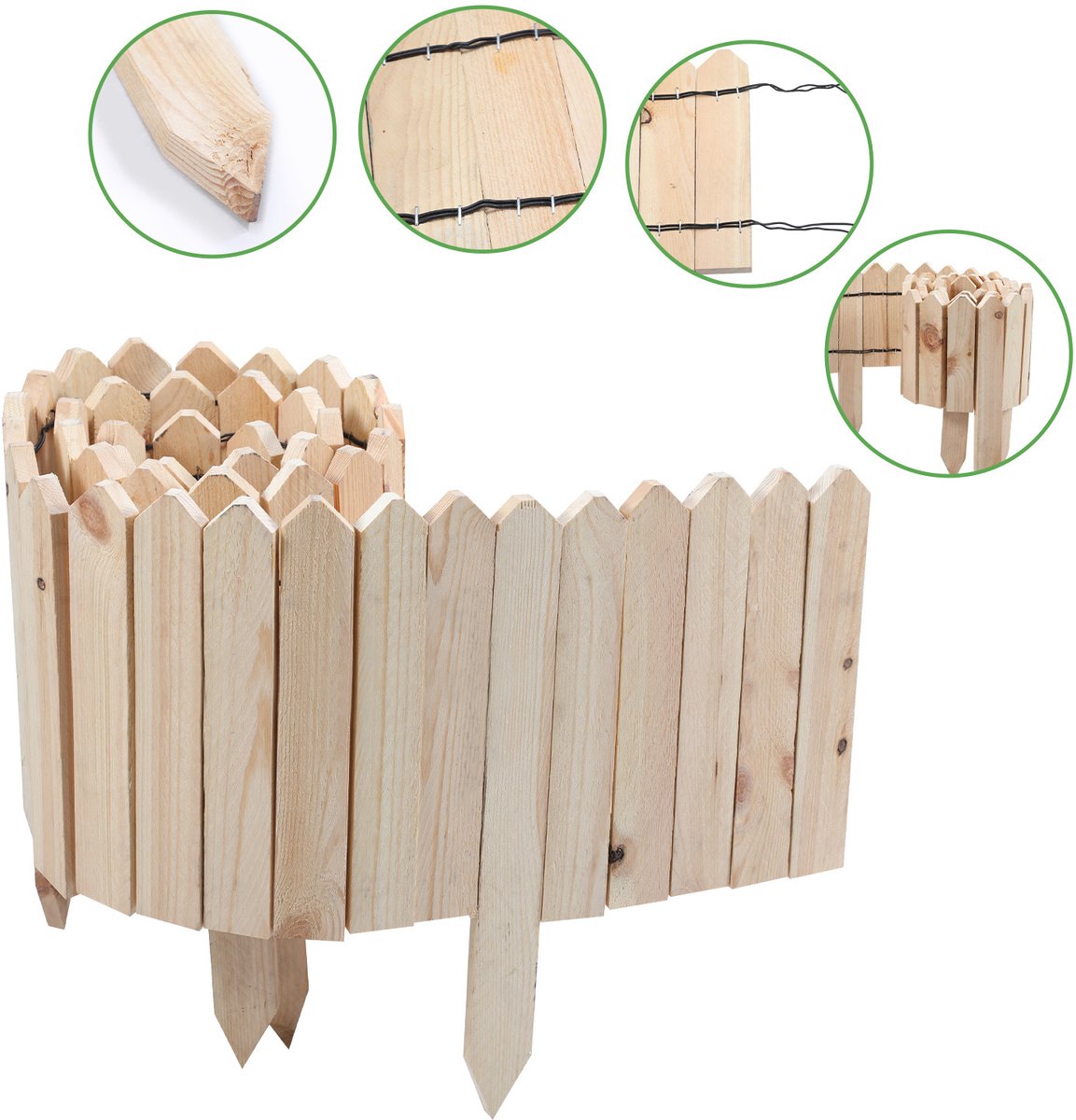 Borderrand Palissade Dennenhout - Rollborder Flexibele houten hek 200 x 30 cm - Dennenhouten Tuinafscheiding Bedrand - Decoratieve Borderranden - Natuur Houtkleur