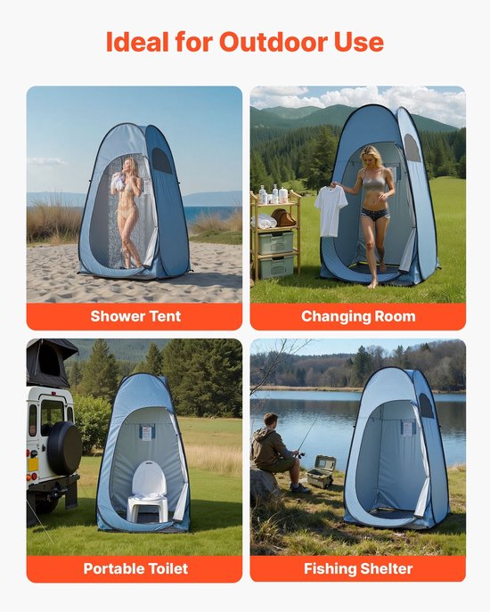 Pop-Up Toilettent 119x119x210 cm, Eenvoudig op Te Zetten Tent, Omkleedtent met Haringen, Touwen en Draagtas, Gemaakt van Duurzaam 190t Polyester, Perfect voor Kamperen, Stranddagen en Vissen, Blauw van POP — afbeelding 4