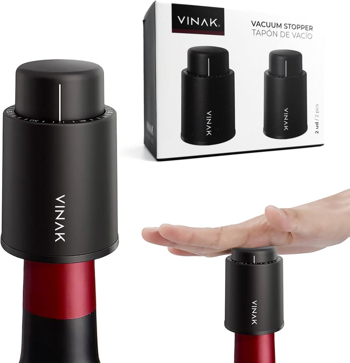 Vacuüm wijnstopper met datumregistratie - Verleng de houdbaarheid van uw wijn (2 stuks)