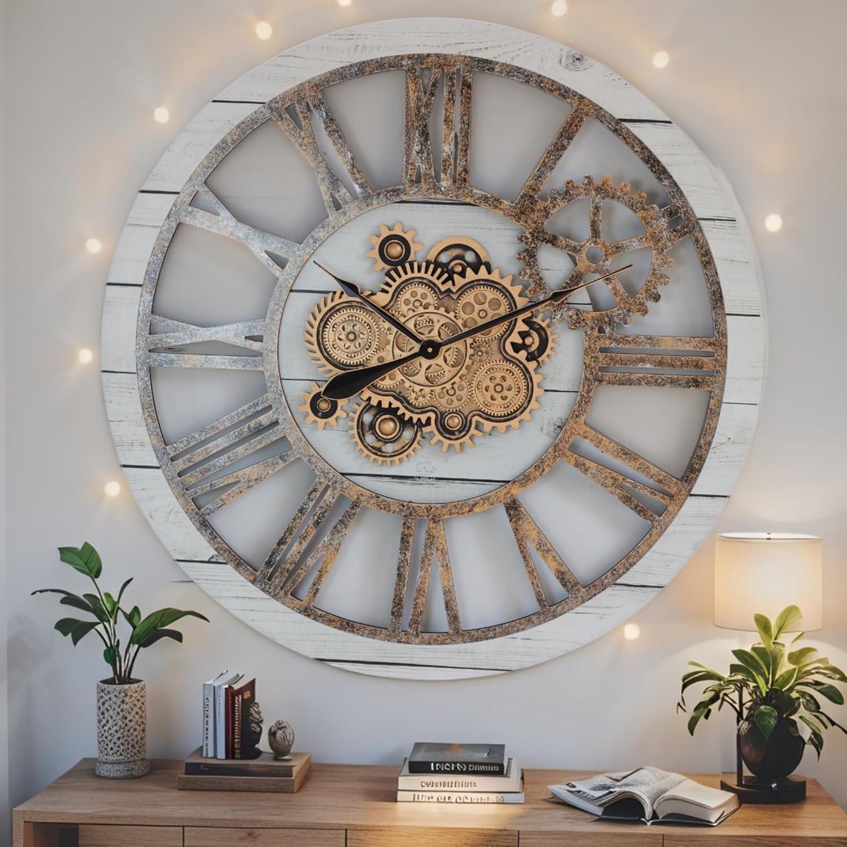 Grote Wandklok met Zichtbare Draaiende Tandwielen Decoratie