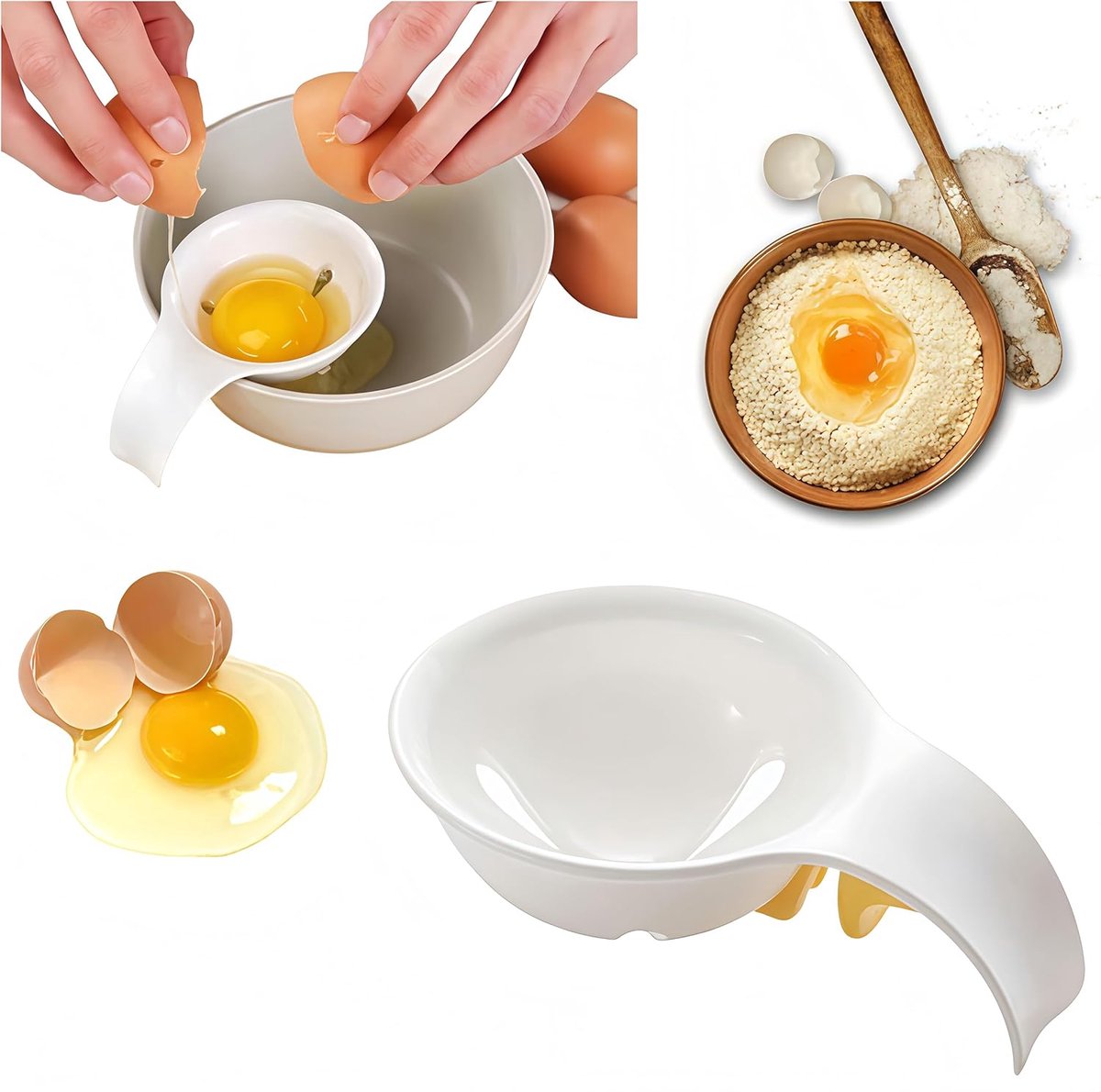 Daity 1 eigeelscheider - verdeler - houder - witte plastic eierscheider - huishoudelijk hulpmiddel - hulpmiddel bij koken en bakken - keukenhulpje