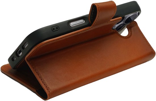 Coque iPhone 15 Bouletta BookCase en cuir - Cognac Brûlé