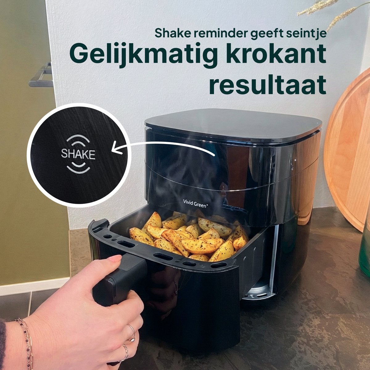 Vivid Green Airfryer 3L – 2 tot 3 Personen – PFAS-vrij – 8 Programma’s – Digitaal Display — afbeelding 5