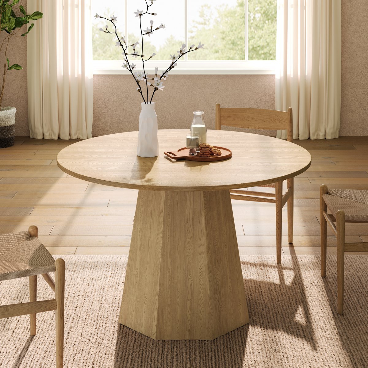 Ronde eettafel - 120 x 120 cm - geschikt voor 4-6 personen - klassiek ontwerp - Scandinavische minimalistische stijl - eikenkleur
