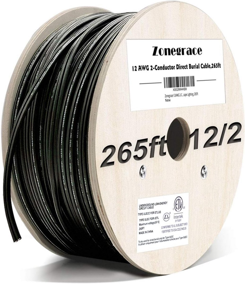 12AWG 2-aderige directe begraafkabel voor laagspannings tuinverlichting 61 meter