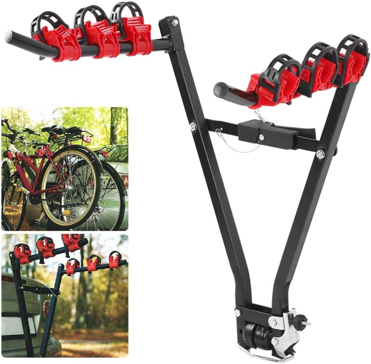 MIRA® Fietsendrager Elektrische Fiets - Fietsendrager - Fietsendrager met Spanband - 3 Fietsen - Geen Trekhaak - Zwart/Rood - 72cm x 23cm x 12cm thumbnail 7
