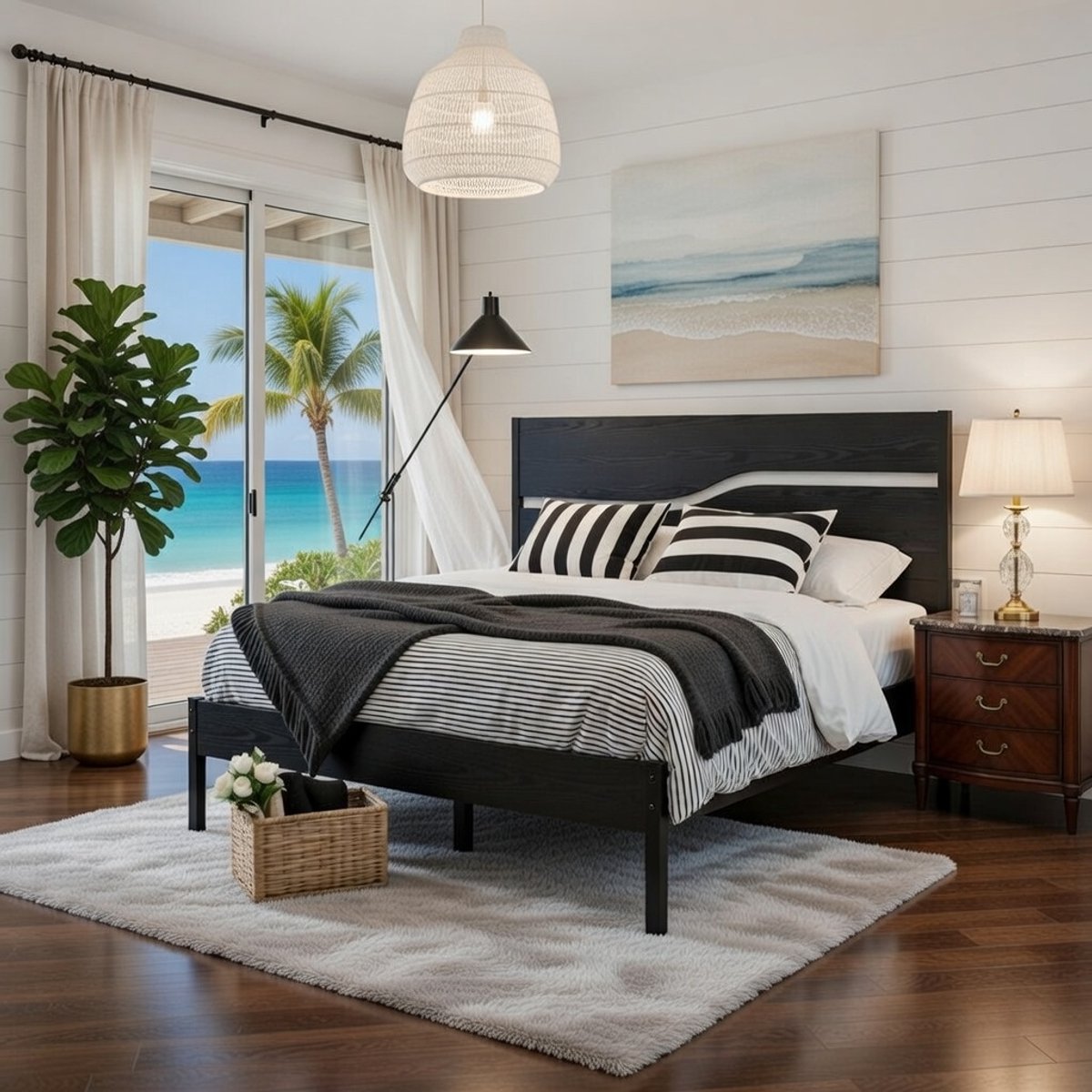 Luxe Modern Tweepersoonsbed 140x200 cm – Metaal en Hout – Geluidsarm – Met Opbergruimte – Lattenbodem – Stijlvol Vintage Design – Zwart Casa Serena