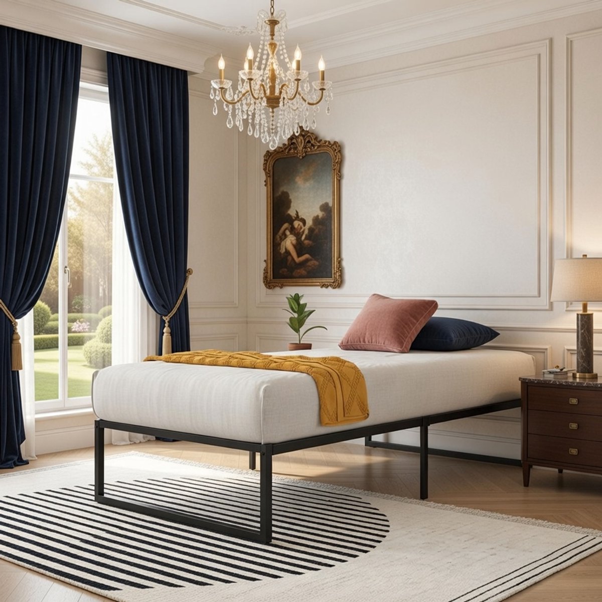 Elegant 14" Metalen Platform Bedframe - Stevig, Piepvrij, Ondersteuning voor Geheugenschuim, Lente en Hybride Matrassen - Full/Single - Eenvoudig te Monteren - Hoogwaardige Matras Foundation Casa Serena