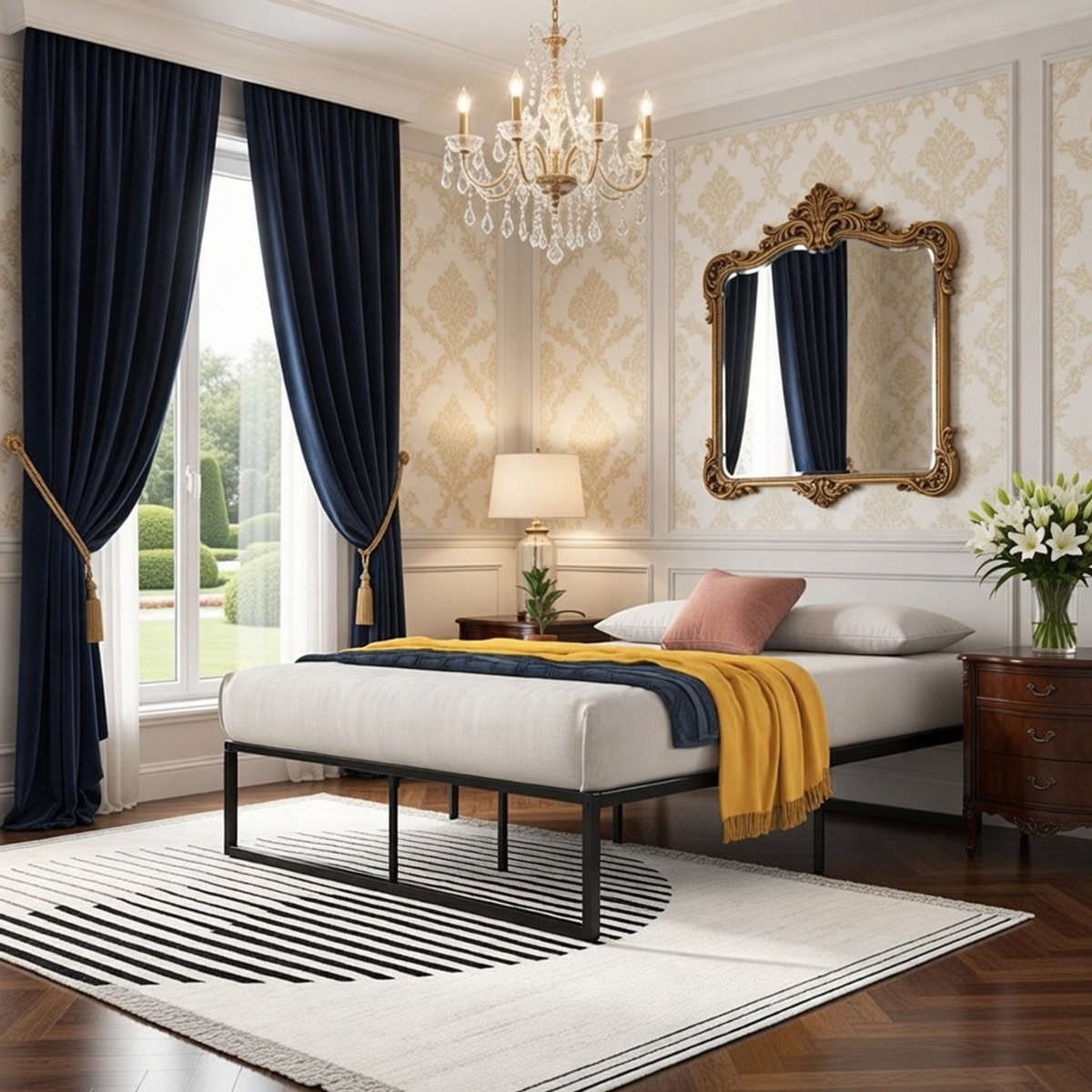 Serena Luxe Metalen Bedframe 150x200 cm - Zwart - Lattenbodem van Staal - 36 cm Hoog - Extra Opbergruimte Onderbed - Eenvoudige Montage - Modern & Duurzaam Slaapkamerbed Casa Serena