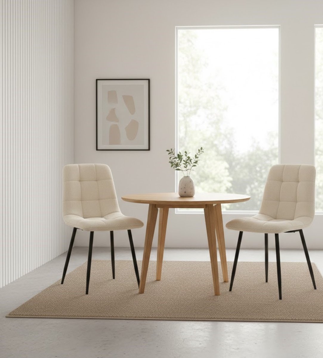 Serena Luxe Eetkamerstoelen Set van 4 - Chenille Beige - Scandinavisch Design - Voerde Stoelen met Metalen Poten - Moderne Keuken- & EetkamerstoelenCasa Serena – Afmetingen op aanvraag – Casa Dorada