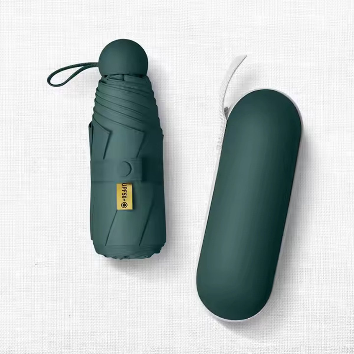 Mini Paraplu Opvouwbaar Donkergroen – Compacte Zakparaplu met UPF 50+ – Lichtgewicht Reisparaplu 6 Ribben – Voor Zon en Regen Inclusief Hoes
