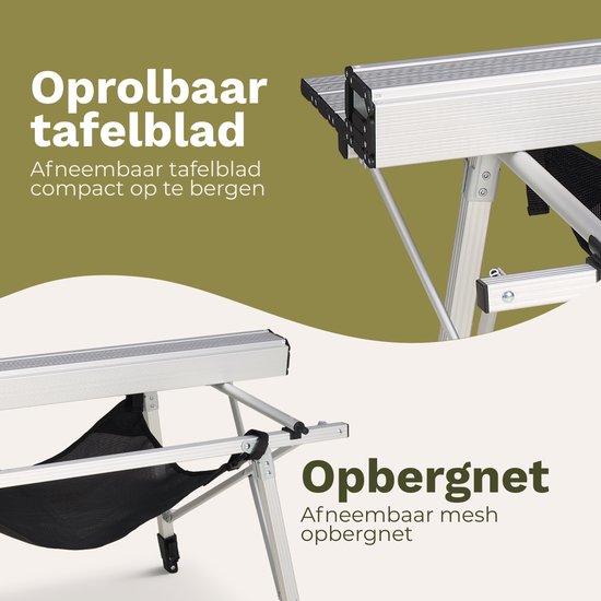 TRVLMORE Campingtafel Verstelbaar - 90x52x71cm - Inklapbare Tafel met Aluminium Frame - Lichtgewicht - Kampeertafel - Klaptafel - Zilver van Merkloos — afbeelding 4