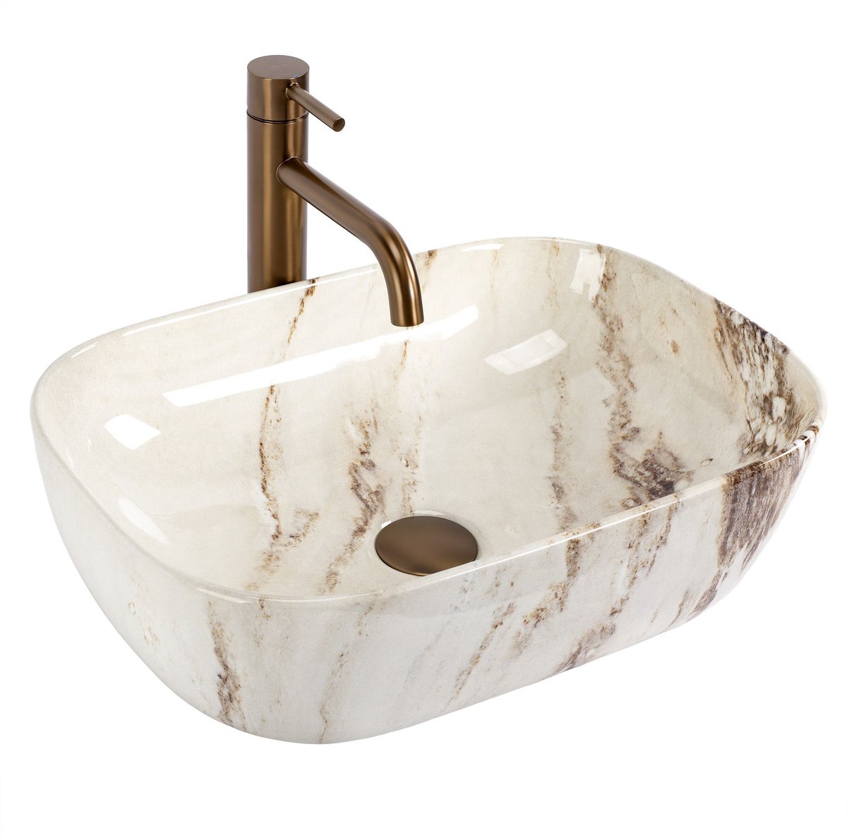 Rea - Opzetwastafel Marrone shiny Sanitair Keramiek, Beige, Rechthoekig - 46,5 x 33 x 13,5 cm