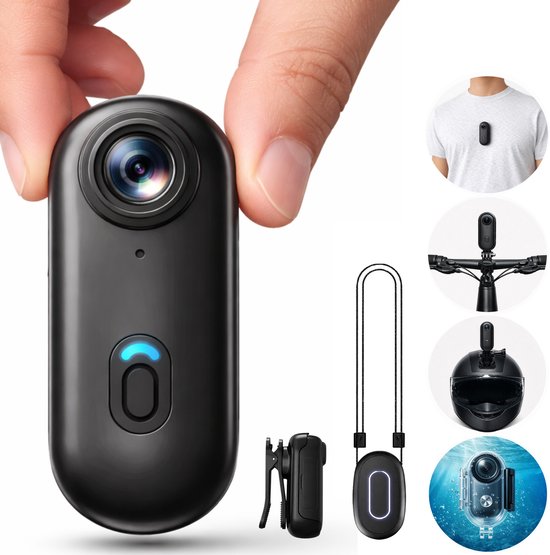 Seltrix® - Mini action camera - Body camera - Fiets camera - Ski camera - Thumb camera - Voetbal camera - POV camera - Inclusief uitgebreide accessoires