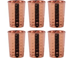 6-delige Gehamerde Koperen Drinkglazen Set - 350 ml - Ayurveda Koperwater