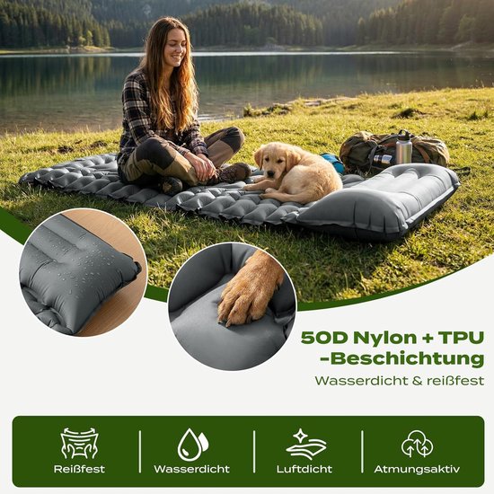 Opblaasbare Campingmat 8 cm - Ultrakrachtig Luchtmatras met Voetpomp — afbeelding 3