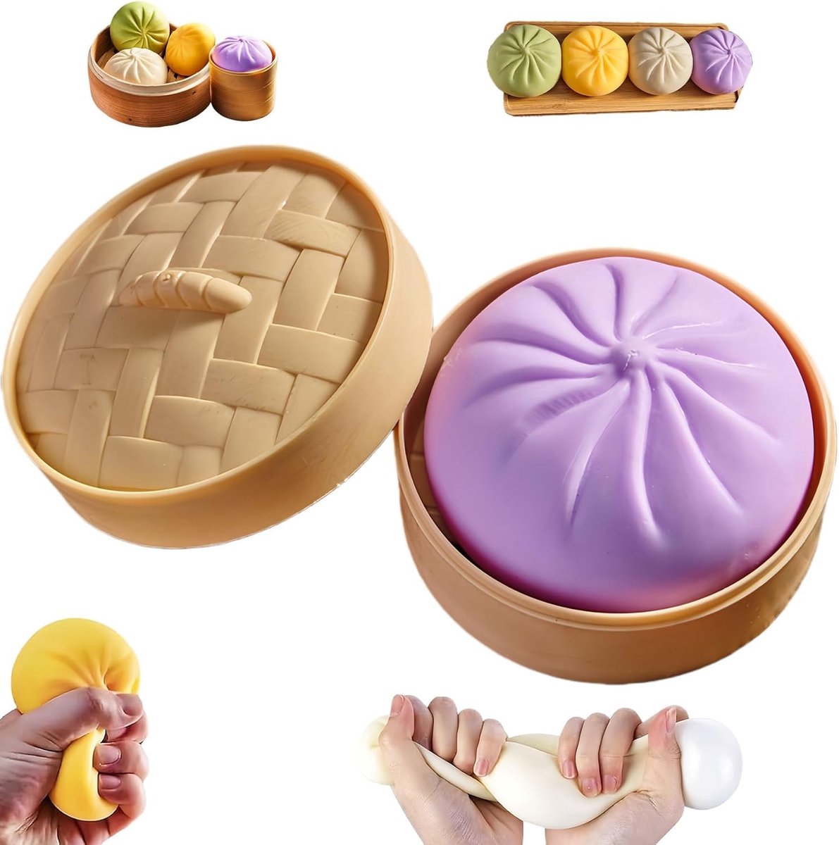 Fidget Squishy - 1 stuk - Giant Squishy Dumpling Squishy -Grote, zachte en schattige gestoomde broodje stressverlichtend speelgoed - Verlicht stress en angst - Stressverlichtend broodje met stoomfunctie - Geschikt voor kinderen en volwassenen (Paars)