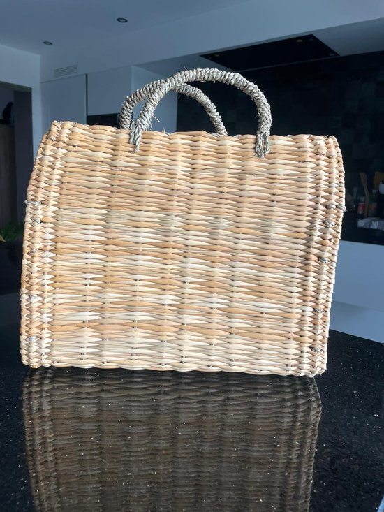Sac cabas marocain en osier tressé à la main - Couleurs Mix et camel - anse robuste - 1 pièce