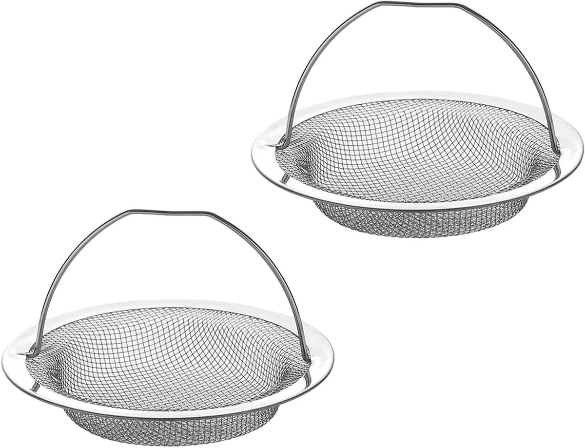 RVS keukenspoelbak zeef set, afvoerfilter en handvat - 2 stuks