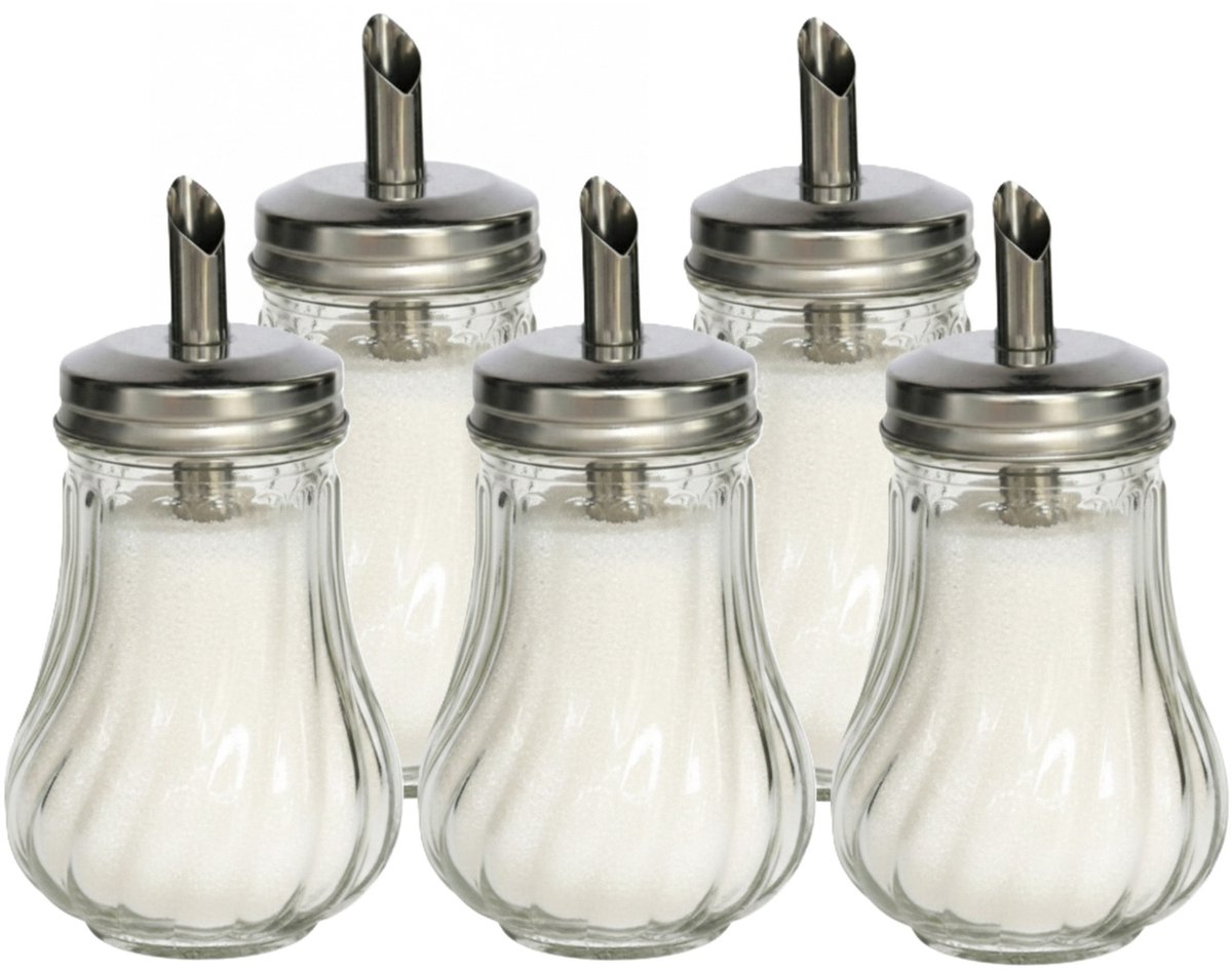 Gerimport Suikerpot / strooier - pakket 10x - glas met RVS tuit - 210 ml - dispenser