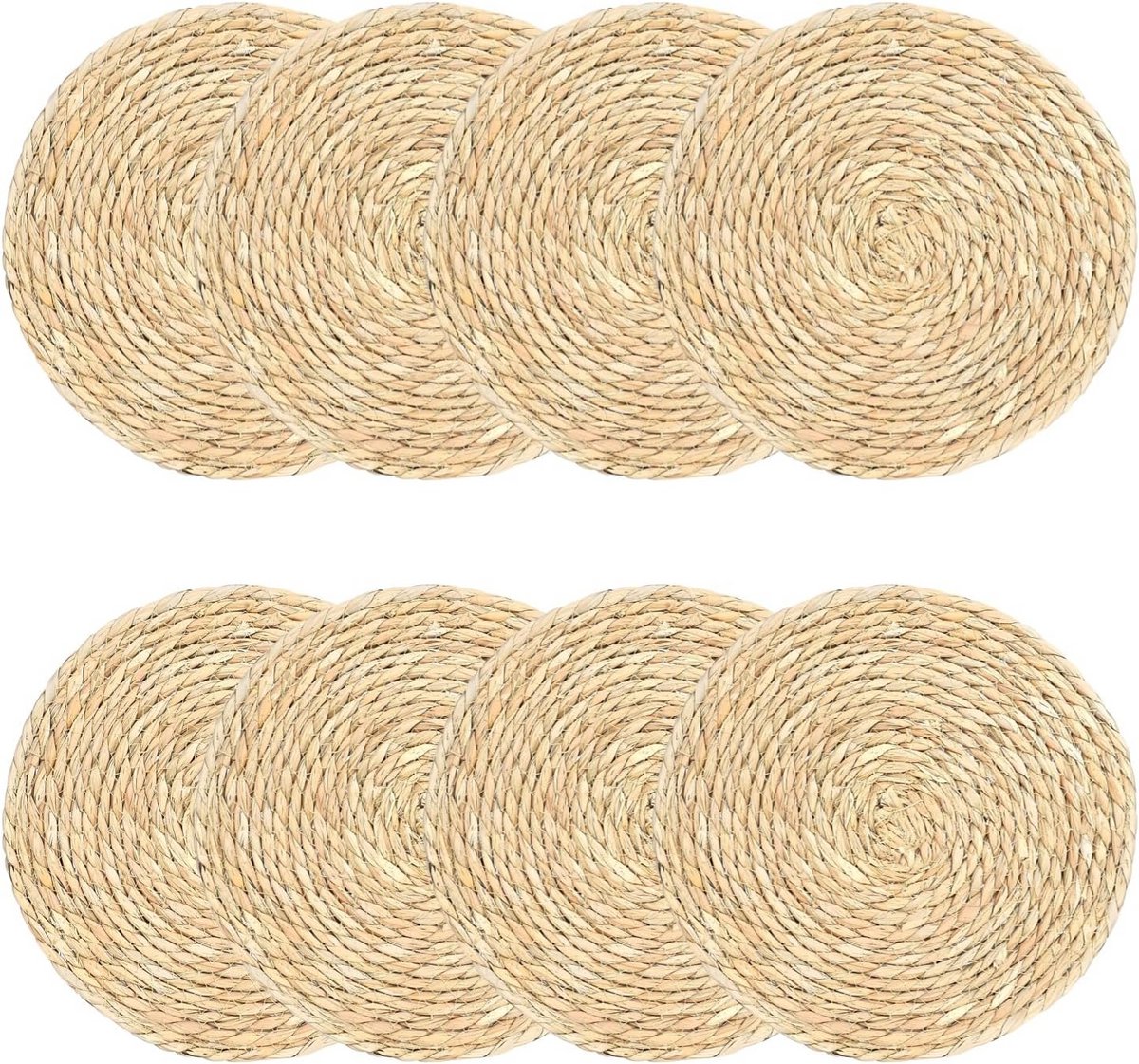 Set van 8 Ronde Handgeweven Placemats van Waterhyacint - Boho & Boerderijstijl