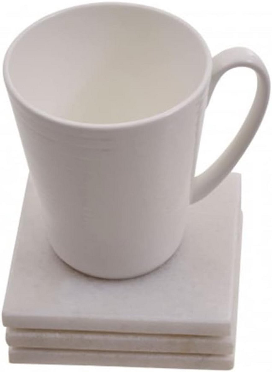 Set van 4 Vierkante Onderzetters van Wit Marmer 10x10 cm