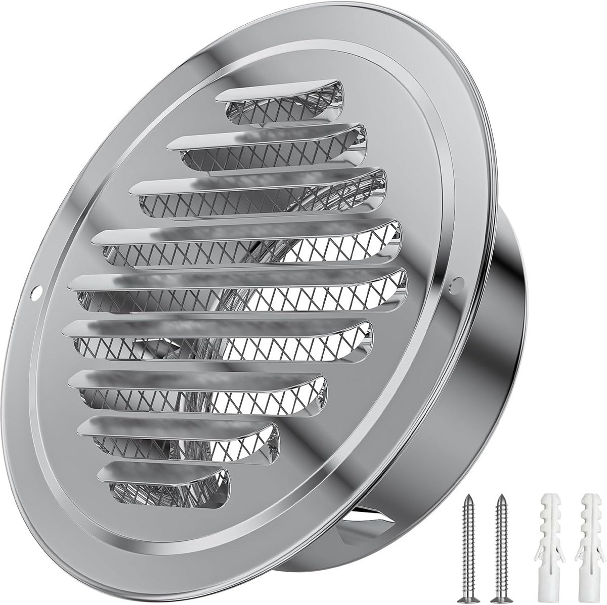 Rond ventilatierooster RVS met insectenwering voor binnen en buiten