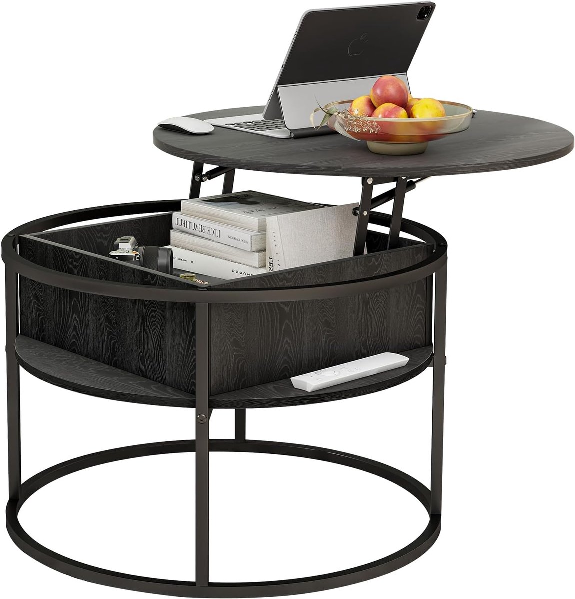 Ronde salontafel, salontafel met lifttop voor woonkamer 70D x 70B x 50,8H