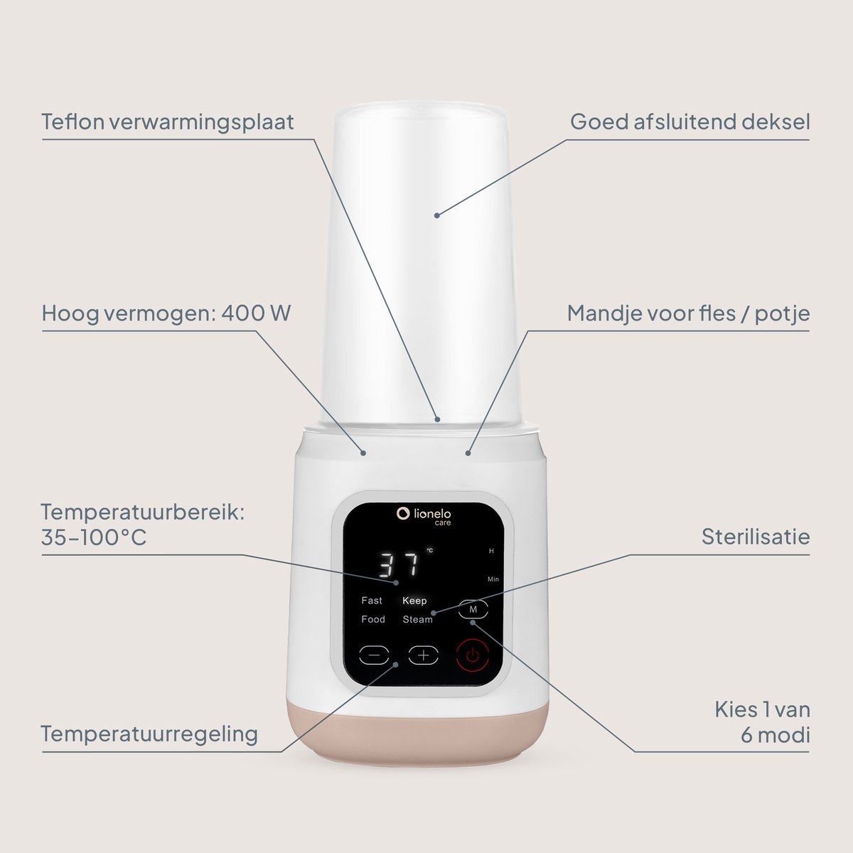 Lionelo ThermUP 3.0 – Baby Flessenwarmer 6in1: Sterilisator, Flesverwarmer, Snel Opwarmen & Ontdooien, Warmhouden 24u, Vloeistoffen en Eten - Flessen - 35-100°C - 400W - BPA-FREE — cadeau in Cadeau-ideeën - foto 3