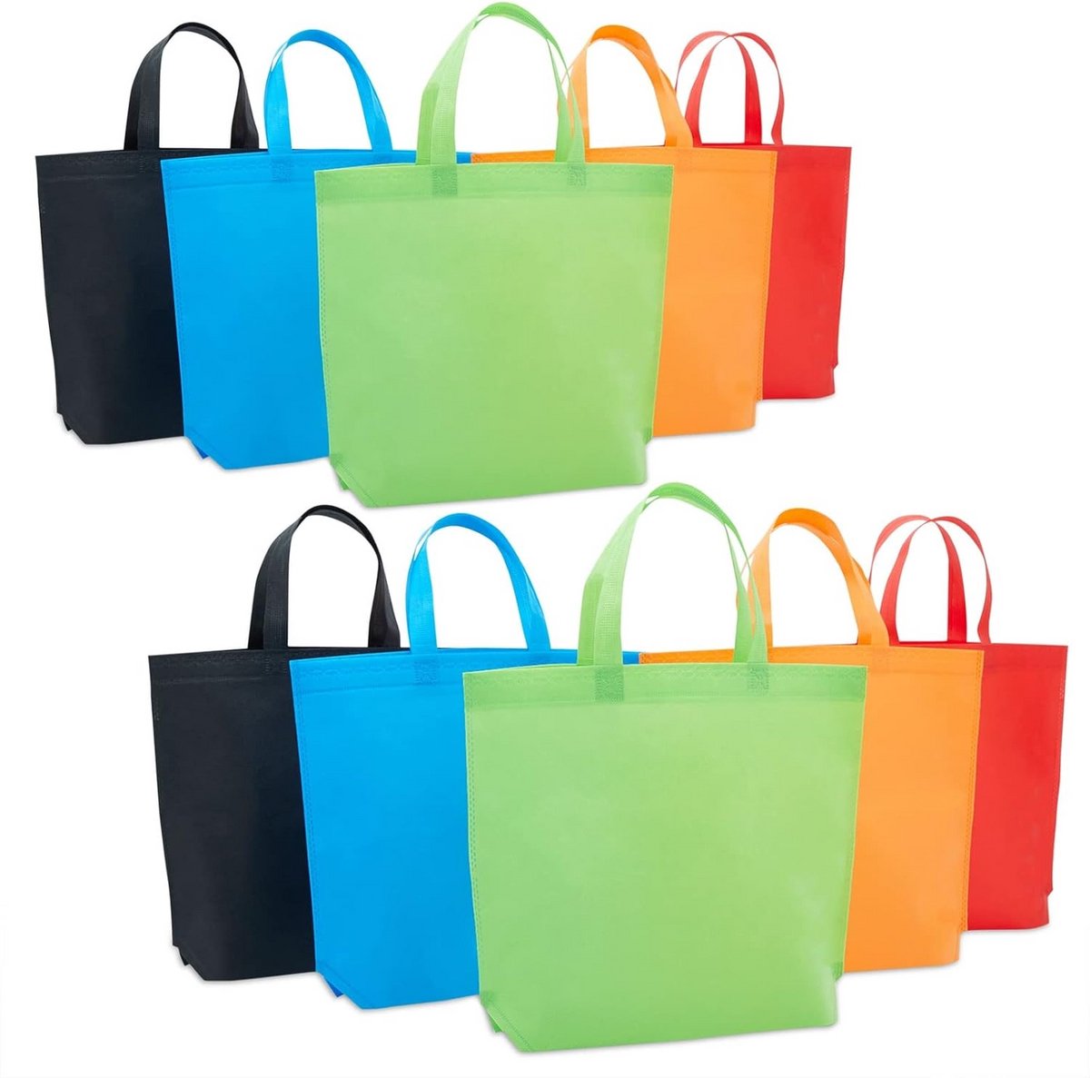 10x Set Herbruikbare Boodschappentassen met Handvatten voor Winkelen in 5 Kleuren