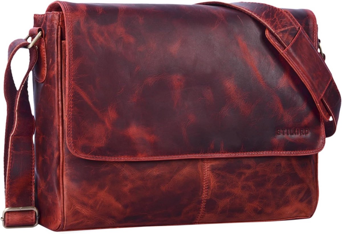 Vintage Echt Leer Schoudertas Unisex voor Laptop tot 15.6 Inch en A4 Documenten