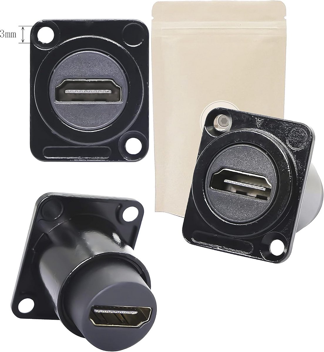 3 stuks Vrouwelijke HDMI Flightcase Connector Schroefbevestiging