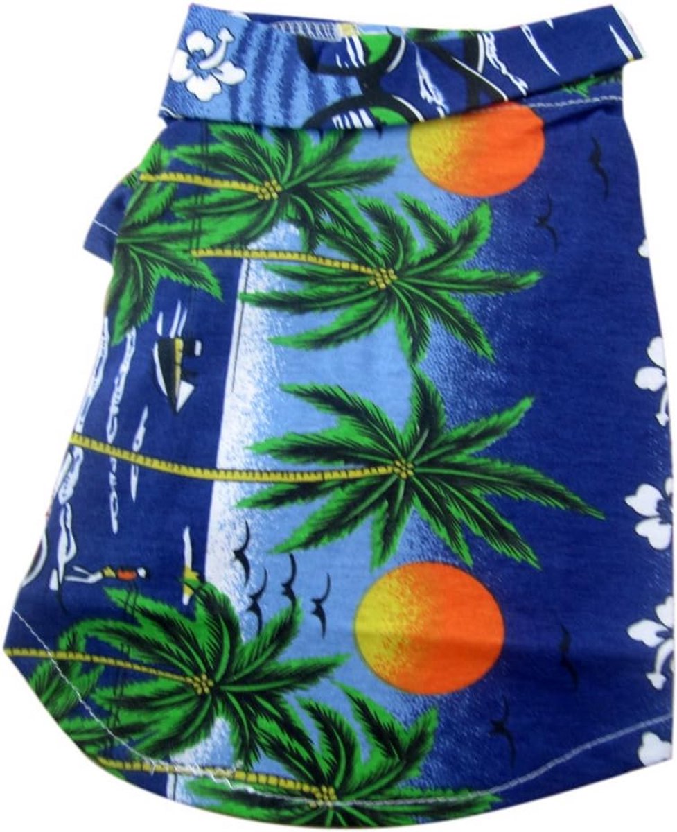 Hondenshirt Zomer Hawaii Strand Kokosnoot Print Casual Kleding Blauw
