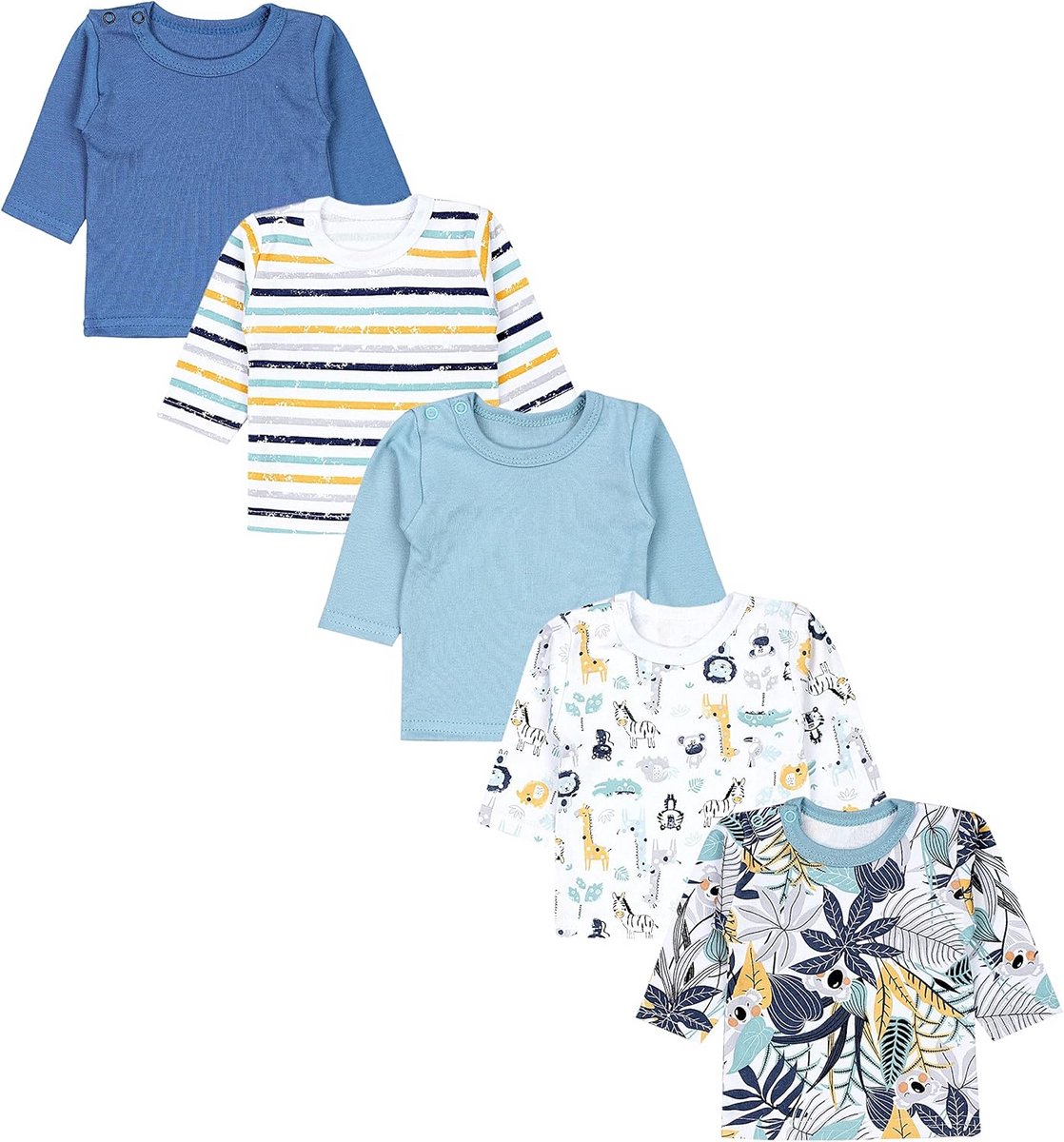 Set van 5 Baby Shirts Lange Mouwen Katoen met Drukknoopjes