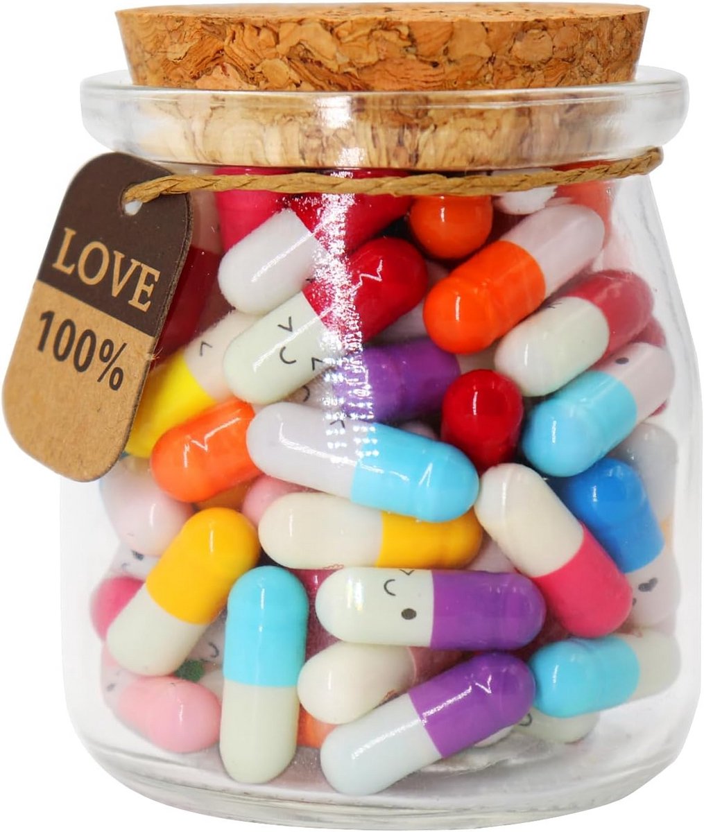 Liefdesberichtjes in Glazen Flesje met 100 Capsules - Romantisch Cadeau idee