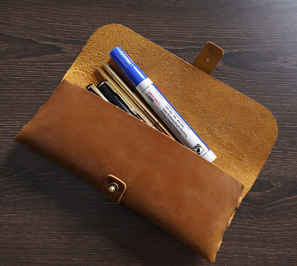 Leren Etui van Top-Grain Rundleer – Voor 20+ Pennen – Minimalistisch Design - Bruin