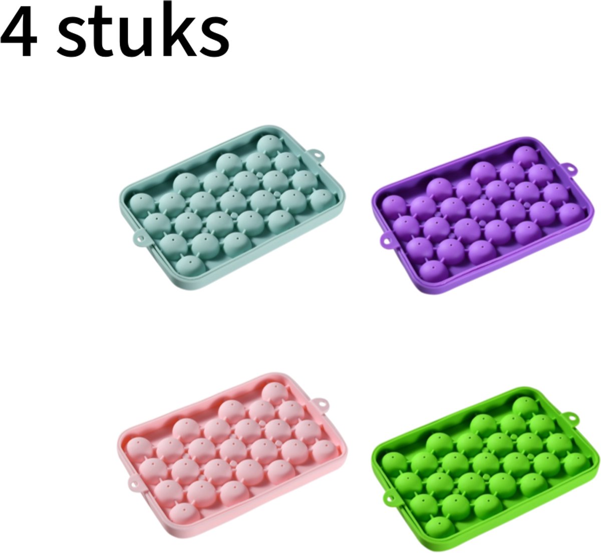 4 stuks - IJsvorm - Ijsblokjesmaker - Whisky ijs - Met deksel - Siliconen - Meerkleurig