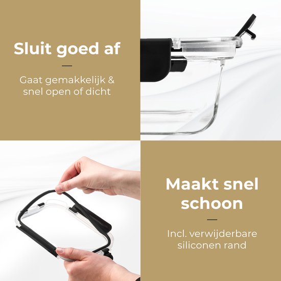 Demonstratie van het sluiten en reinigen van een glazen vershouddoos.