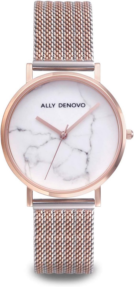 Dameshorloge Roségoud Zilver Wit Marmerlook Milanese Band