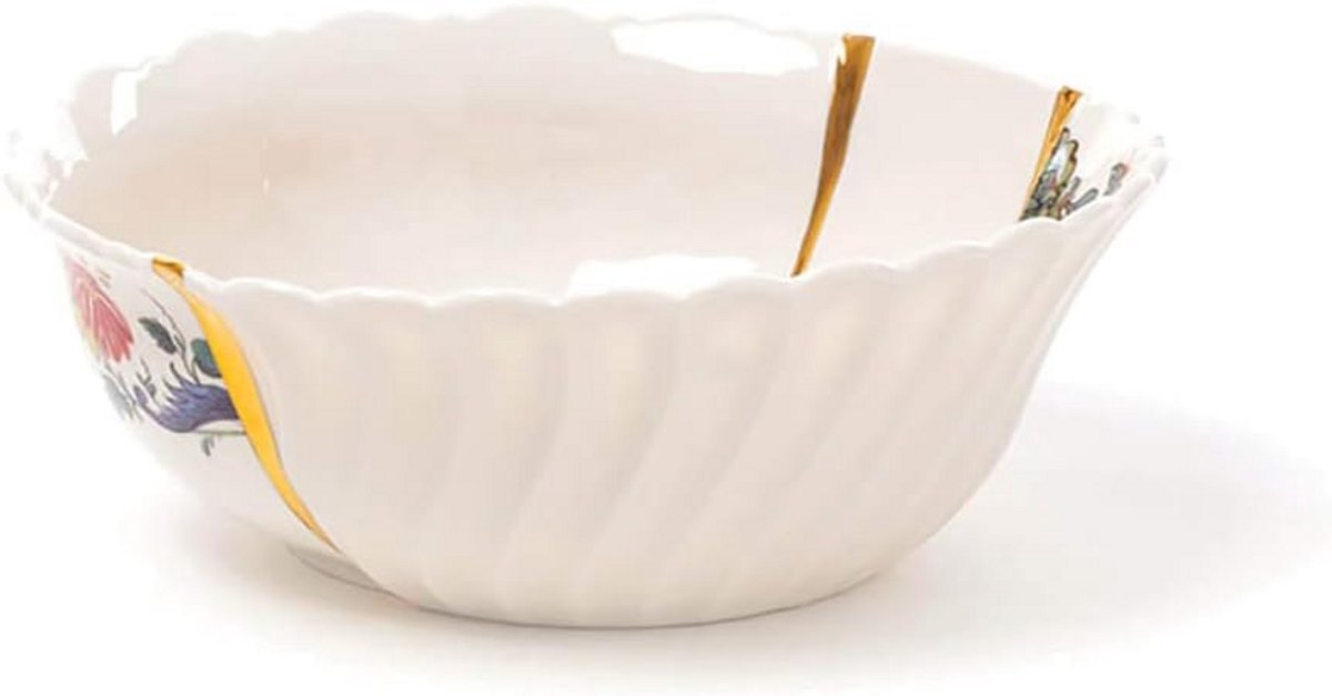 Porseleinen Kom met Gouden Kintsugi-geïnspireerd Detail