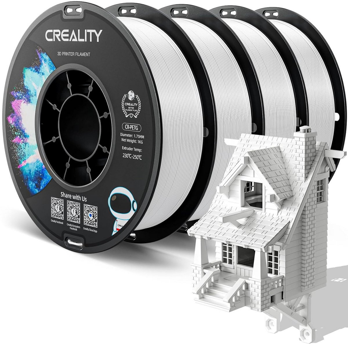 PETG 1.75mm 3D Printer Filament Wit 4kg Hoge Precisie Geurloos
